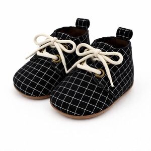 Piper Finn Low Top Oxford Baby Shoes Ebonee Black White Grid Leather NWOT Size 2
